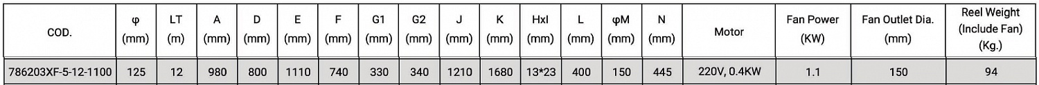 Катушка вытяжная со шлангом 12 метров, с вентилятором JES 786203XF-5-12-1100